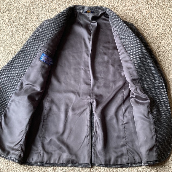 Vtg Pendleton Men’s Gray Multi-Color Fleck Tweed Wool Blazer Jacket Suede Trim - Picture 7 of 15